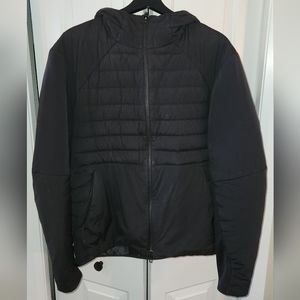 Lululemon down for it all hooded jacket, Mens Large, black